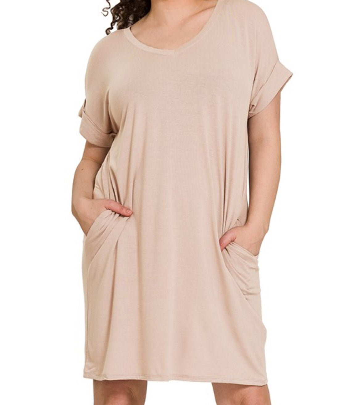 Ash Mocha Plus Rolled Sleeve Dress