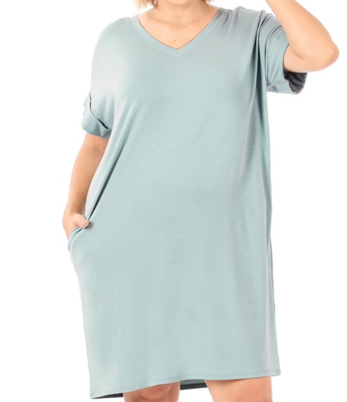 LT Green  Plus Rolled Sleeve Dress