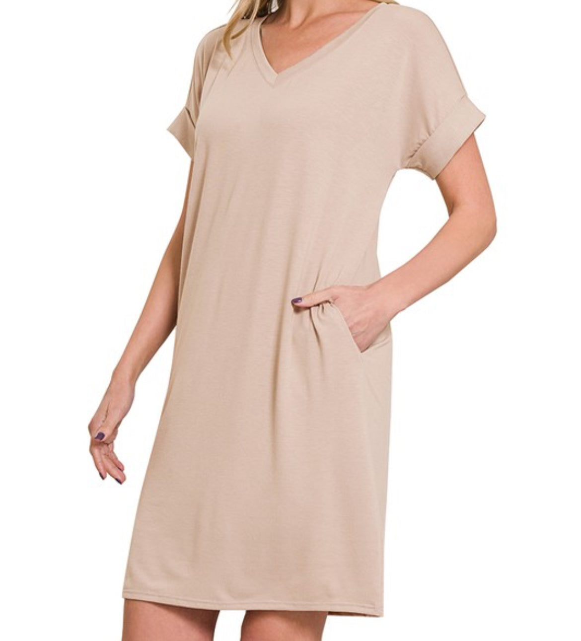 Mocha Rolled Sleeve Dress