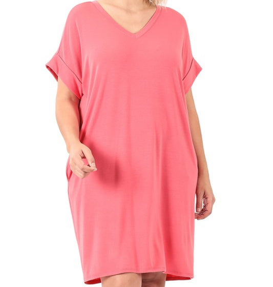 Rose Plus Rolled Sleeve Dress