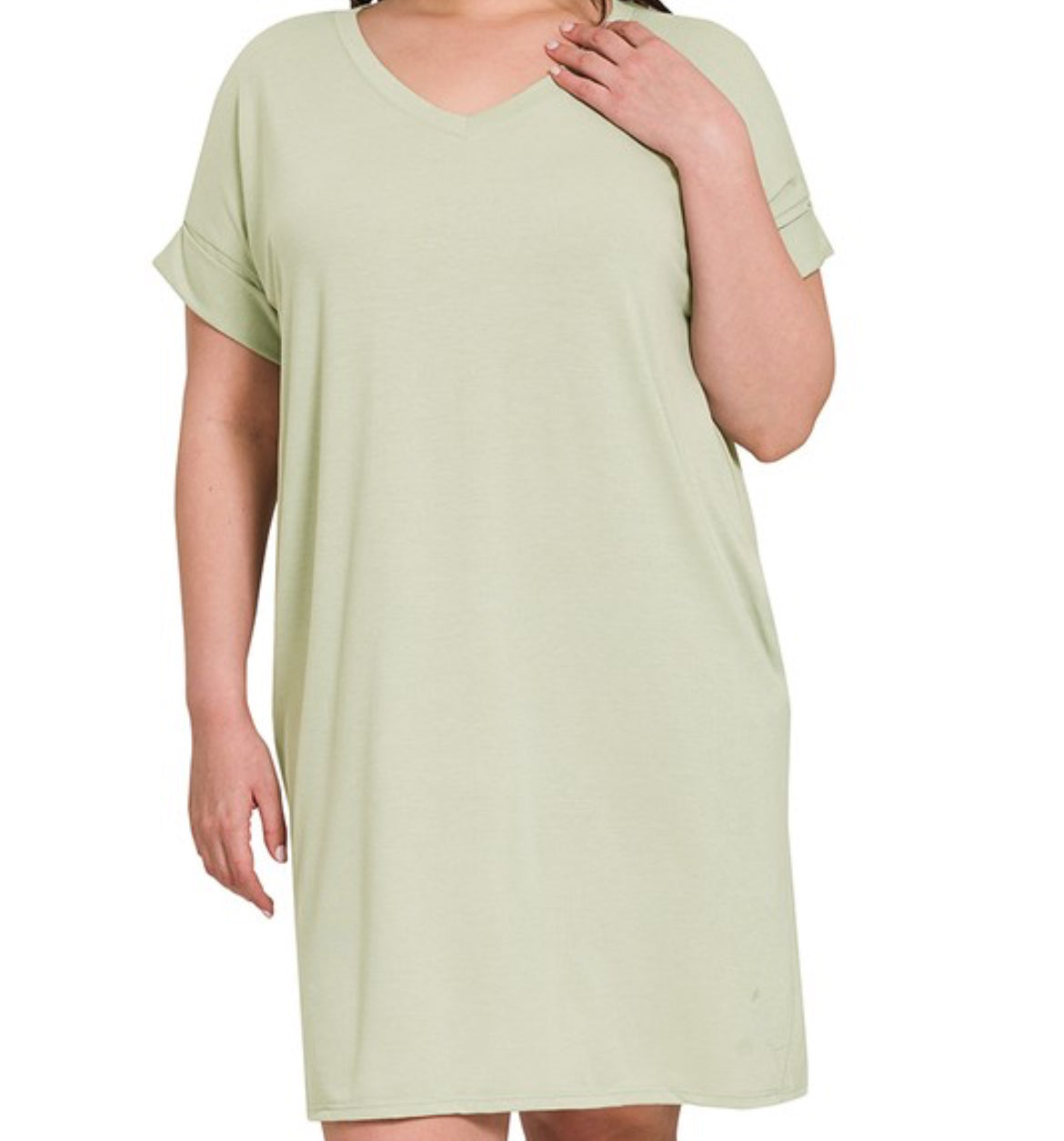 Sage Plus Rolled Sleeve Dress