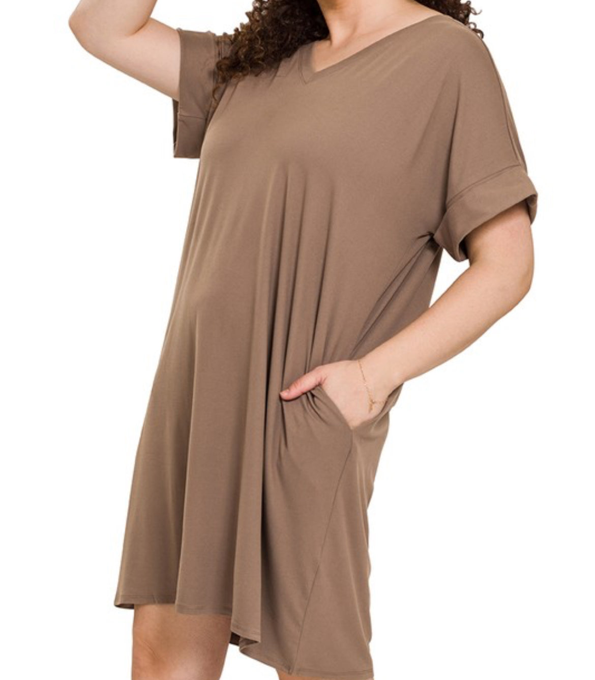 Mocha Plus Rolled Sleeve Dress